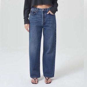 new Agolde low slung baggy wide leg jeans in medium blue wash